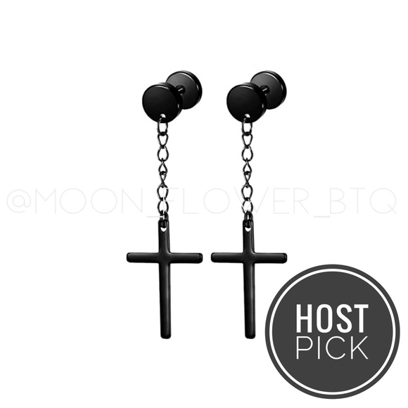 MoonFlowerBtq Jewelry - Black Stainless Steel Cross Barbell Earrings
